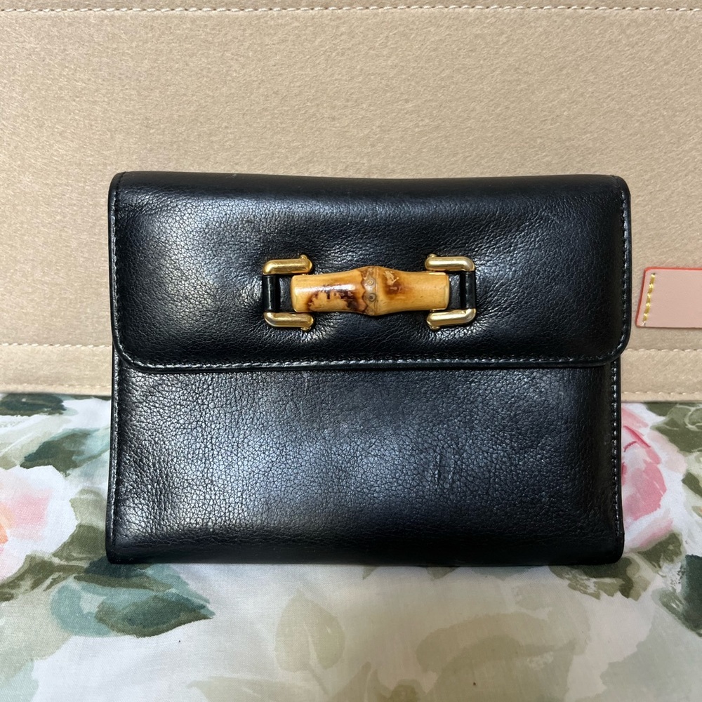 Vintage Gucci Bamboo Leather Black Bifold Wallet